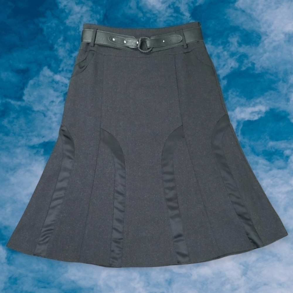 Gilani Women's A-line Flared Midi Skirt Size 10 With Belt Black